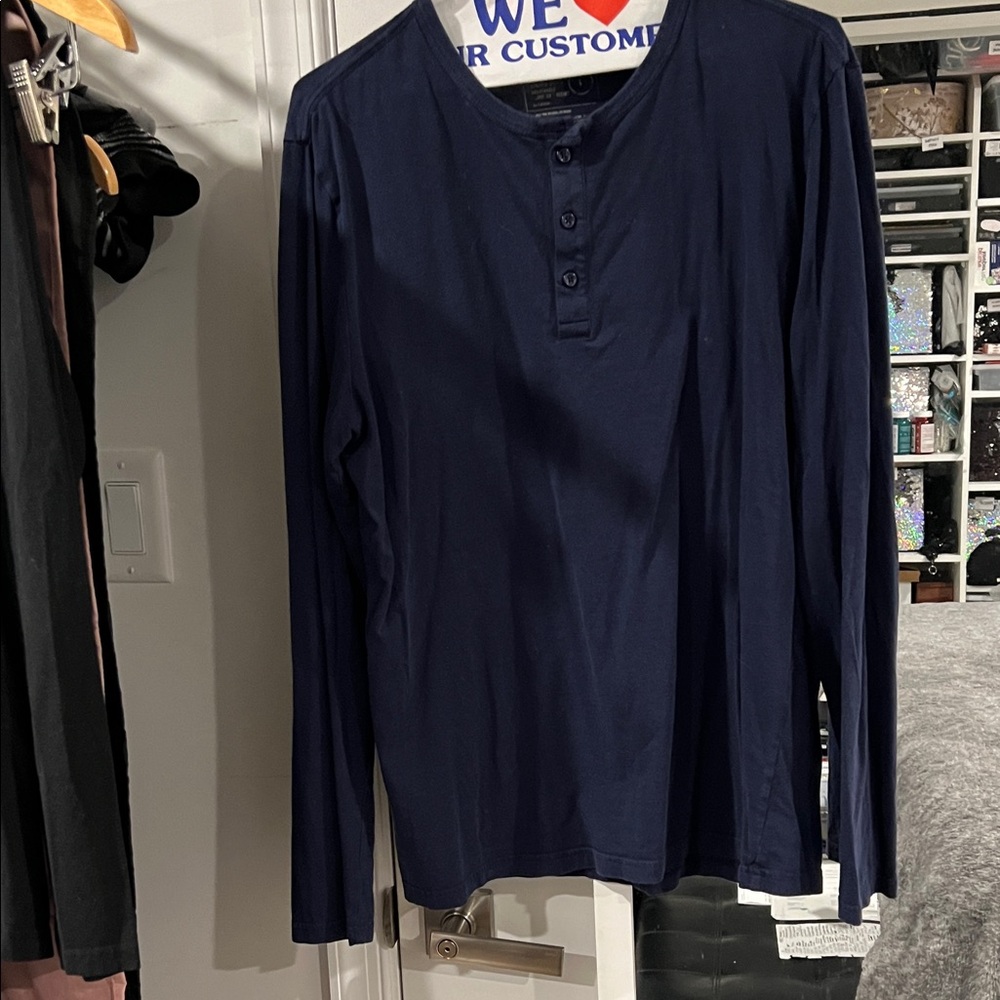 Express Dark Blue Long Sleeve Henley Shirt
